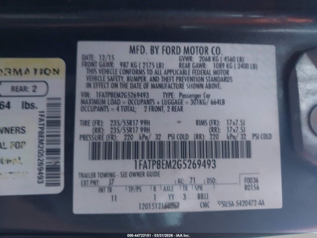 Ford Mustang V6 2016 1FATP8EM2G5269493 Image 9