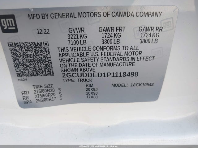 Aukcja sprzedaży 2023 Chevrolet Silverado 1500 4wd  Standard Bed Lt, vin: 2GCUDDED1P1118498, numer aukcji: 44722207