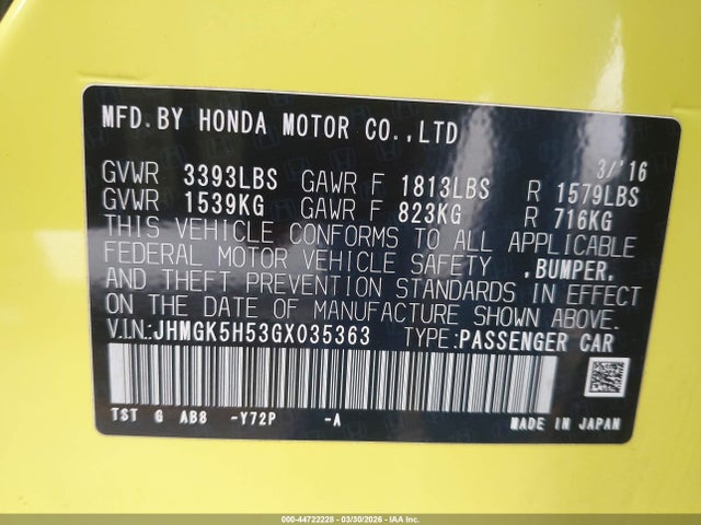 2016 HONDA FIT JHMGK5H53GX035363 Photo 8