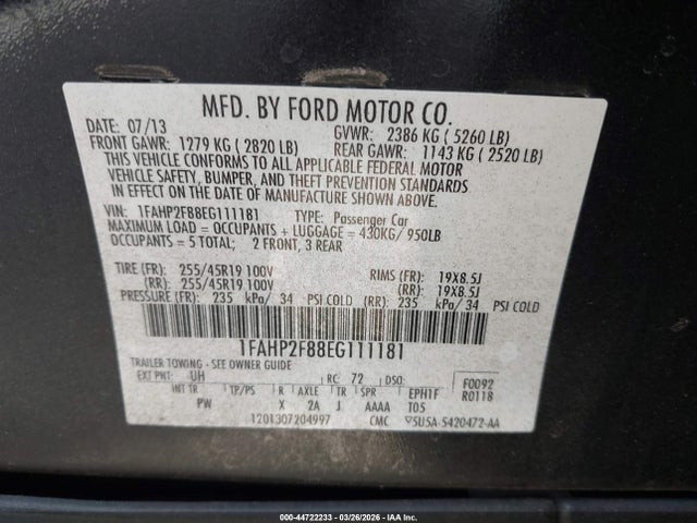 1FAHP2F88EG111181 Ford Taurus Limited