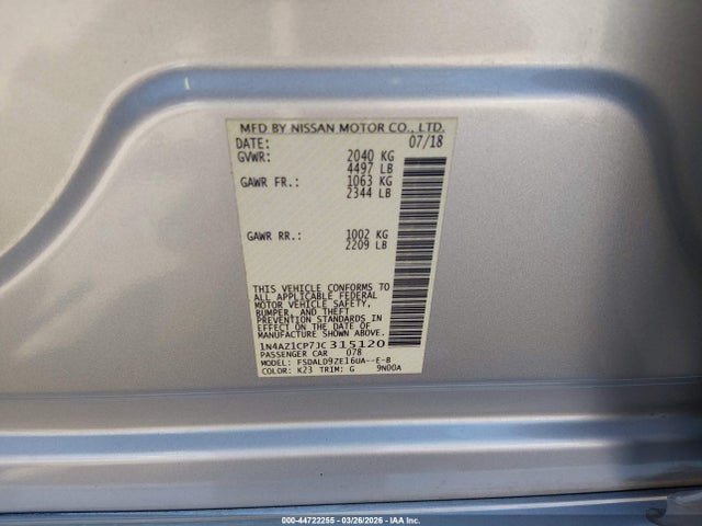 2018 NISSAN LEAF 1N4AZ1CP7JC315120 Photo 8