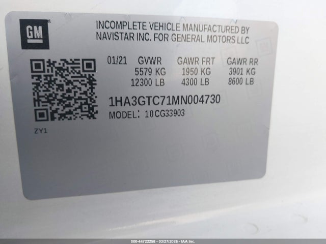 44722258 :رقم المزاد ، 1HA3GTC71MN004730 vin ، 2021 Chevrolet Express Cutaway Work Van مزاد بيع