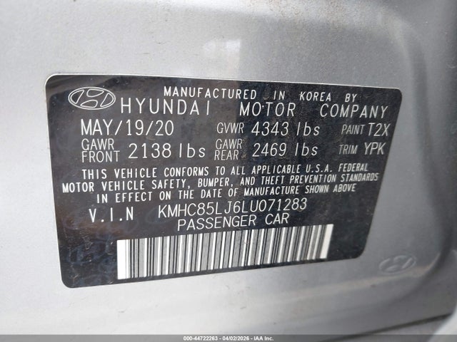 Продаж на аукціоні авто 2020 Hyundai Ioniq Electric Limited, vin: KMHC85LJ6LU071283, номер лоту: 44722263