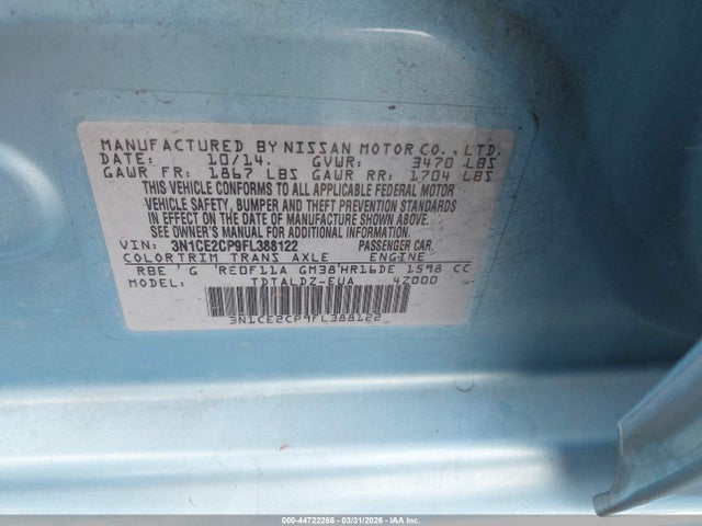 Aukcja sprzedaży 2015 Nissan Versa Note Sv, vin: 3N1CE2CP9FL388122, numer aukcji: 44722266