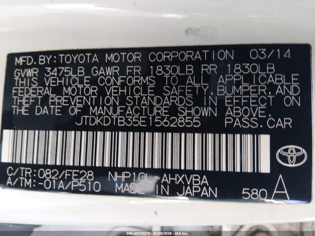 JTDKDTB35E1562855 Toyota Prius C One
