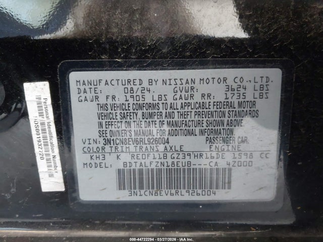 3N1CN8EV6RL926004 Nissan Versa 1.6 Sv