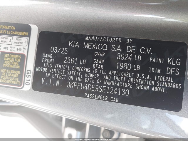 Продаж на аукціоні авто 2025 Kia K4 Ex, vin: 3KPFU4DE9SE124130, номер лоту: 44722306