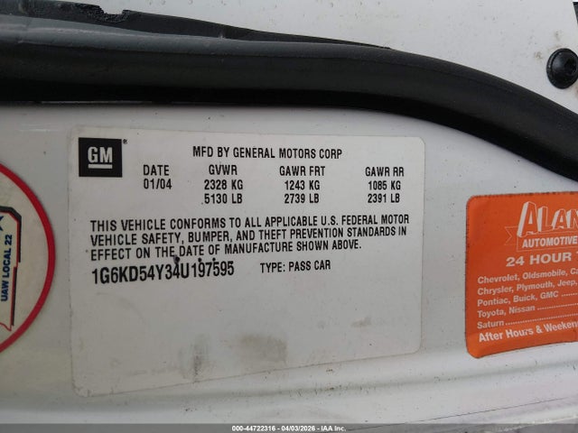 2004 CADILLAC DEVILLE 1G6KD54Y34U197595 Photo 8