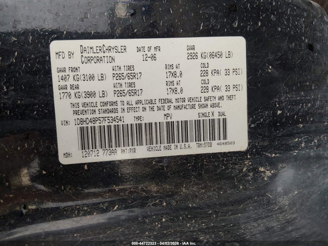 Aukcja sprzedaży 2007 Dodge Durango Slt, vin: 1D8HD48P57F534541, numer aukcji: 44722323