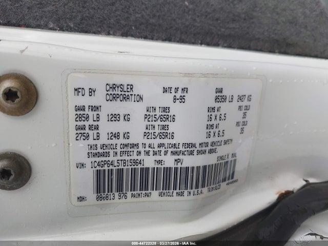 1996 Chrysler Town & Country Lxi მანქანა იყიდება აუქციონზე, vin: 1C4GP64L5TB159641, აუქციონის ნომერი: 44722328
