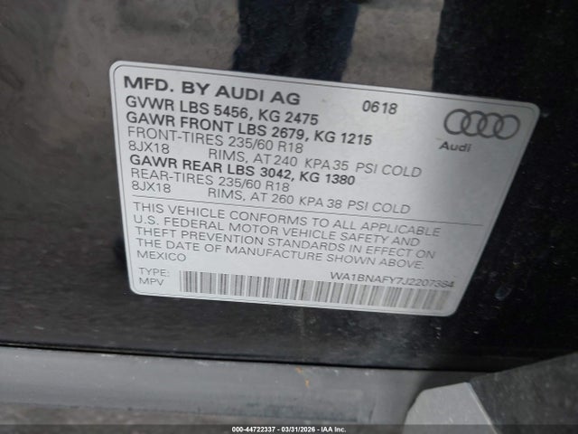 WA1BNAFY7J2207384 Audi Q5 2.0t Premium/2.0t Tech Premium