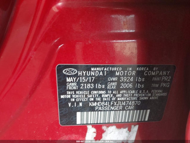 KMHD84LFXJU474870 Hyundai ELANTRA SEL