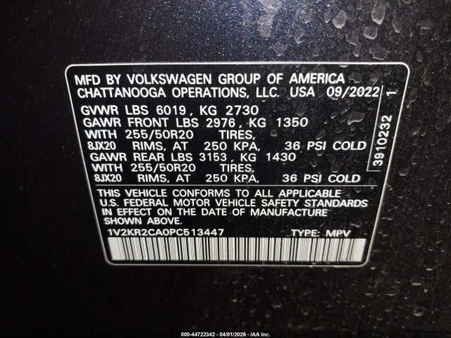 Aukcja sprzedaży 2023 Volkswagen Atlas 3.6l V6 Se W/technology, vin: 1V2KR2CA0PC513447, numer aukcji: 44722342
