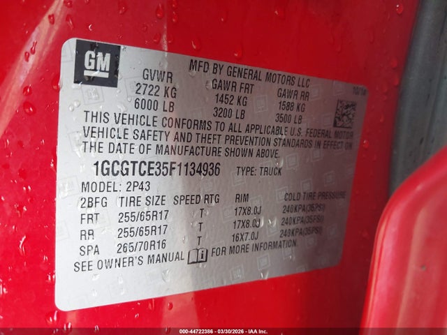 1GCGTCE35F1134936 Chevrolet Colorado Z71