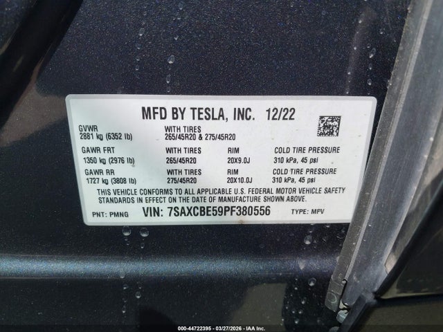 Aukcja sprzedaży 2023 Tesla Model X Dual Motor All-wheel Drive/standard Range, vin: 7SAXCBE59PF380556, numer aukcji: 44722395