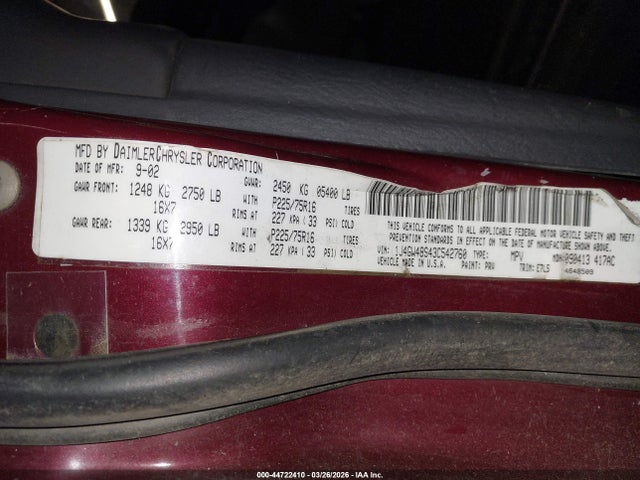 44722410 :رقم المزاد ، 1J4GW48S43C542760 vin ، 2003 Jeep Grand Cherokee Laredo مزاد بيع