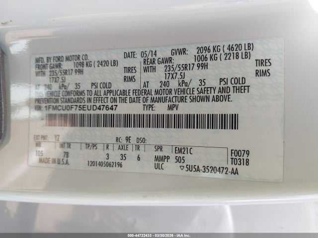 2014 FORD ESCAPE 1FMCU0F75EUD47647 Photo 8