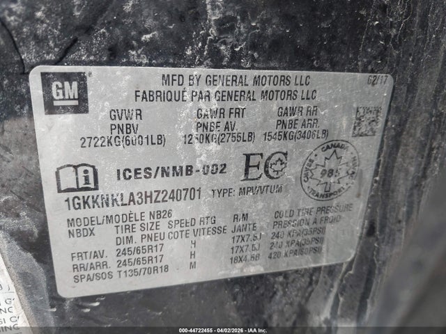 1GKKNKLA3HZ240701 GMC Acadia Sle-1