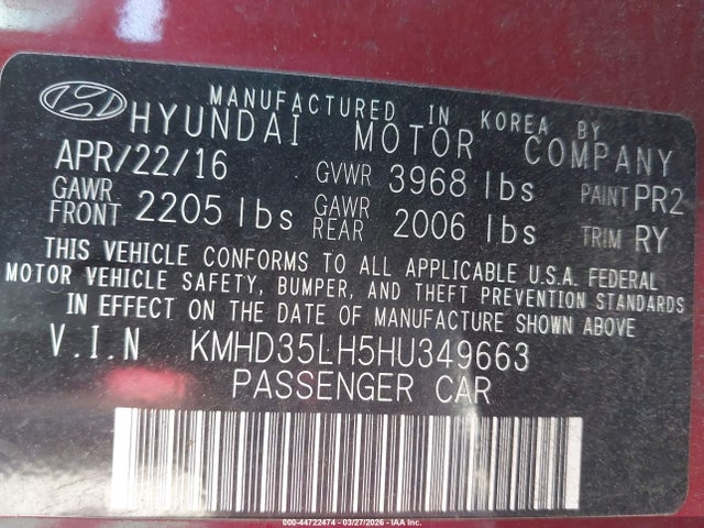 KMHD35LH5HU349663 Hyundai ELANTRA GT