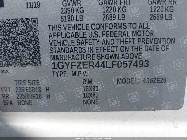 44722473 :رقم المزاد ، 1GYFZER44LF057493 vin ، 2020 Cadillac Xt4 Fwd Sport مزاد بيع