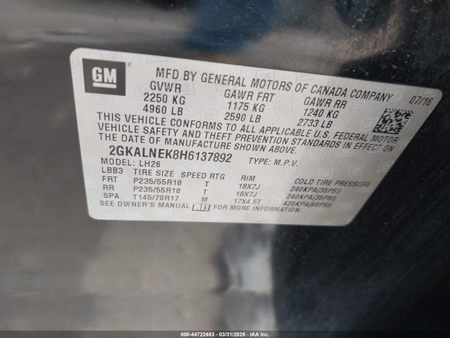 Продажа на аукционе авто 2017 Gmc Terrain Sle-2, vin: 2GKALNEK8H6137892, номер лота: 44722483