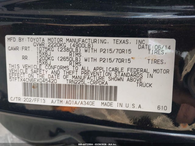 Aukcja sprzedaży 2014 Toyota Tacoma, vin: 5TFTX4CN6EX045420, numer aukcji: 44722504