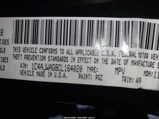 Aukcja sprzedaży 2012 Jeep Wrangler Sport, vin: 1C4AJWAG8CL164020, numer aukcji: 44722509