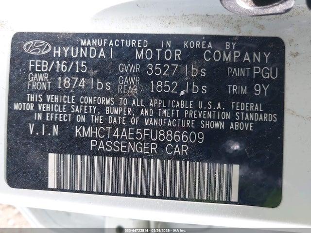 Hyundai ACCENT GLS 2015 KMHCT4AE5FU886609 Image 9