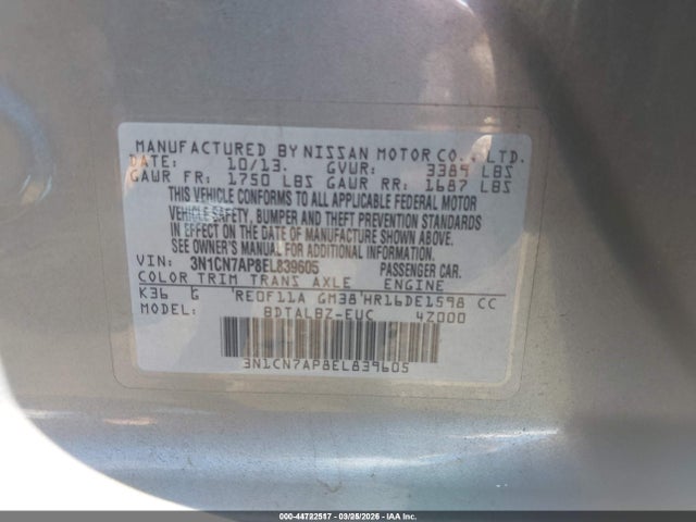 3N1CN7AP8EL839605 Nissan Versa 1.6 Sv