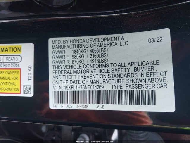 19XFL1H73NE014269 Honda Civic Ex-l