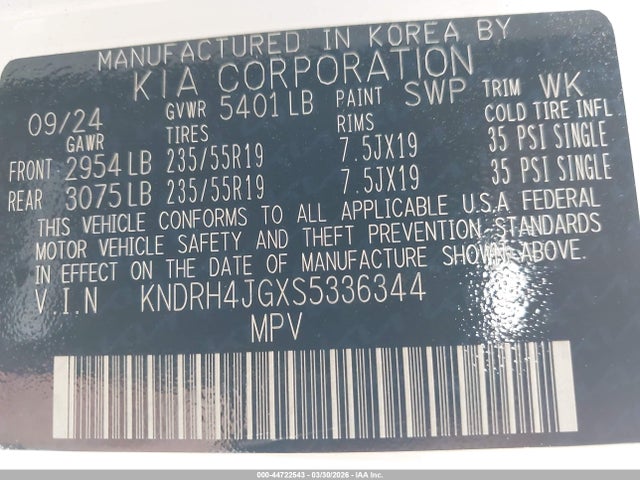 KNDRH4JGXS5336344 KIA Sorento Hybrid Ex