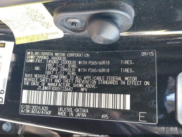 44722555 :رقم المزاد ، JTJBM7FX0G5123642 vin ، 2016 Lexus Gx 460 مزاد بيع