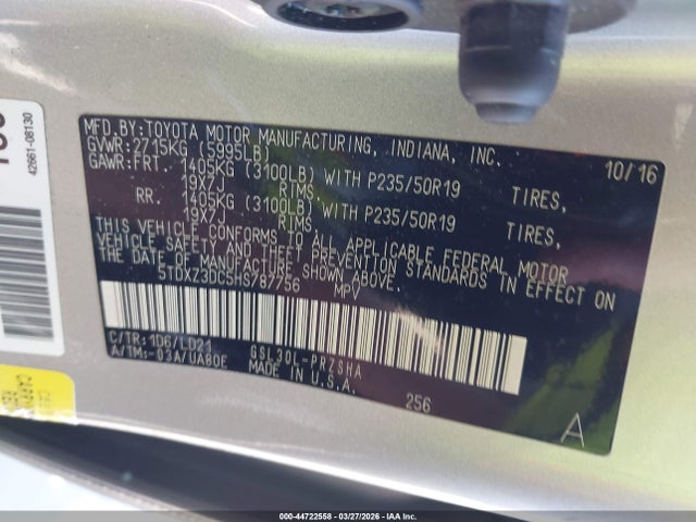 5TDXZ3DC5HS787756 Toyota Sienna Se 8 Passenger