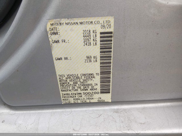 Aukcja sprzedaży 2021 Nissan Altima Platinum Intelligent Awd, vin: 1N4BL4FW3MN300200, numer aukcji: 44722566