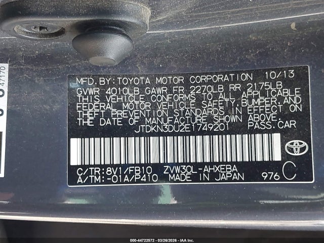 Toyota Prius Two 2014 JTDKN3DU2E1749201 Image 9