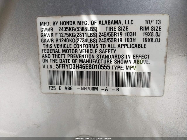 44722584 :رقم المزاد ، 5FRYD3H46EB010555 vin ، 2014 Acura Mdx Technology Package مزاد بيع