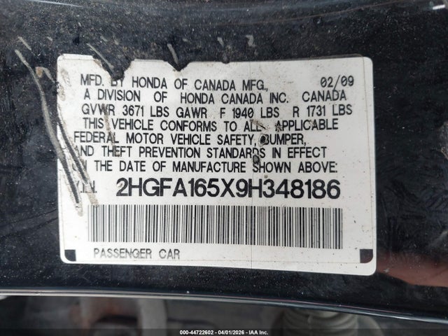 44722602 :رقم المزاد ، 2HGFA165X9H348186 vin ، 2009 Honda Civic Lx مزاد بيع