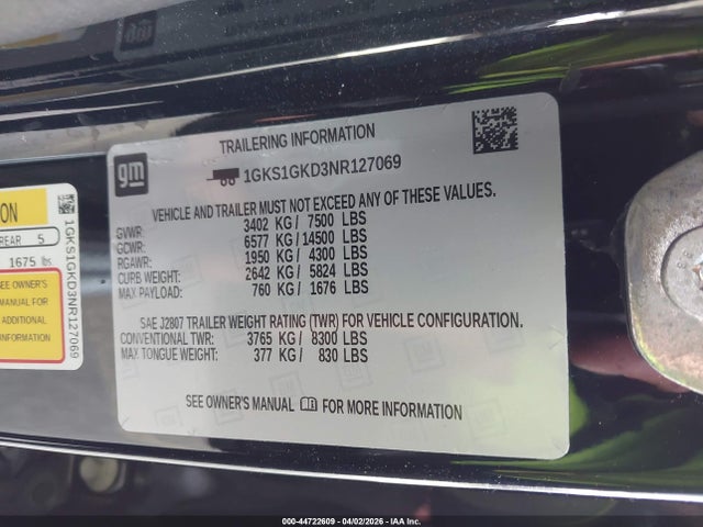 1GKS1GKD3NR127069 GMC Yukon Xl 2wd Slt