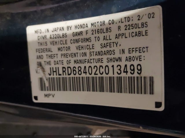 2002 HONDA CR-V JHLRD68402C013499 Photo 8
