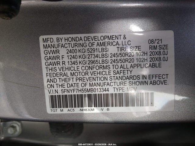 2021 HONDA PASSPORT 5FNYF7H55MB013344 Photo 8