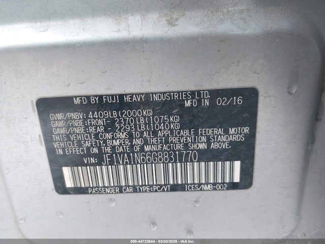 JF1VA1N66G8831770 Subaru Wrx Limited