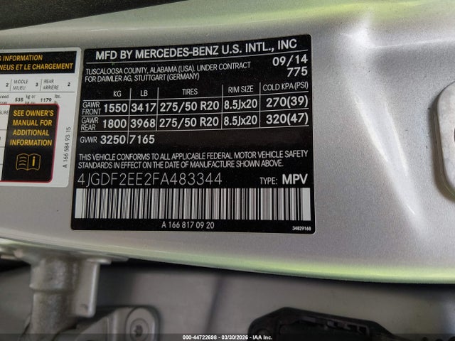 Продажа на аукционе авто 2015 Mercedes-benz Gl 350 Bluetec 4matic, vin: 4JGDF2EE2FA483344, номер лота: 44722698