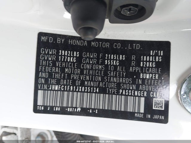 Honda Civic Touring 2018 JHMFC1F91JX035134 Image 9