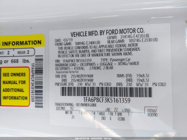 Ford MUSTANG GT 2019 1FA6P8CF3K5161359 Image 9