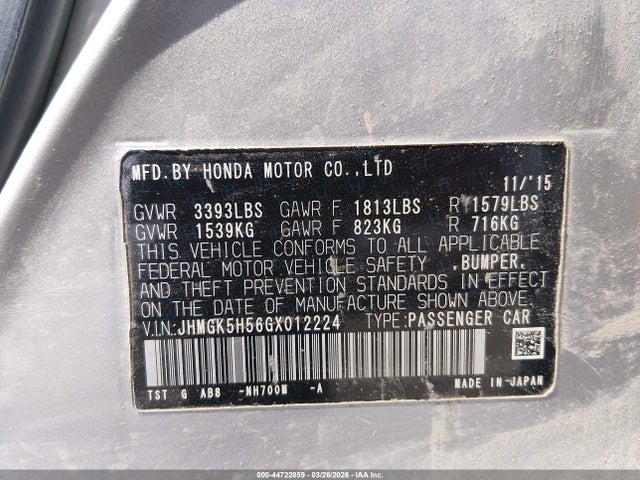 JHMGK5H56GX012224 Honda FIT LX