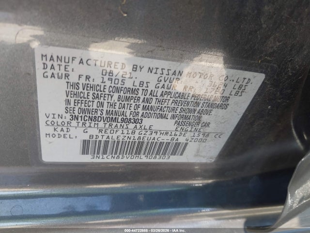 Nissan Versa S Xtronic Cvt 2021 3N1CN8DV0ML908303 Image 9