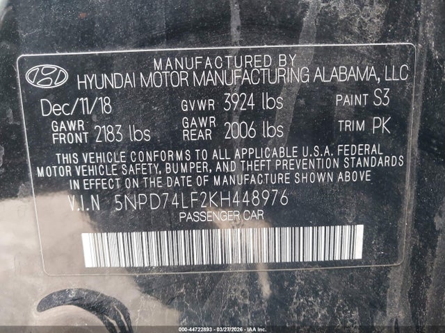 Hyundai ELANTRA SE 2019 5NPD74LF2KH448976 Image 9