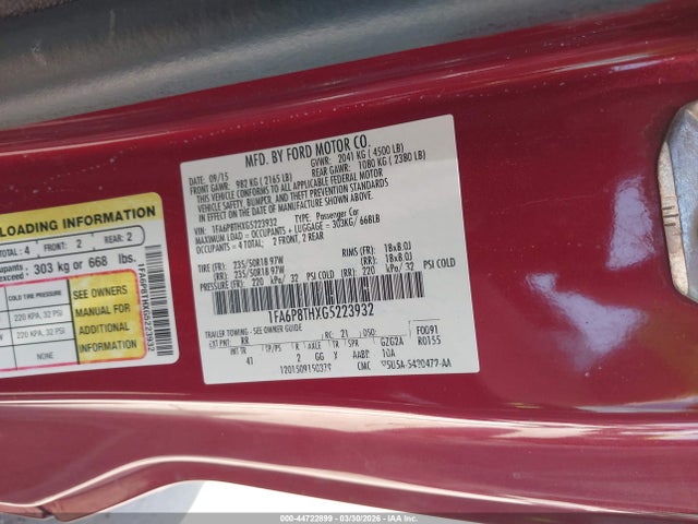Продаж на аукціоні авто 2016 Ford Mustang Ecoboost, vin: 1FA6P8THXG5223932, номер лоту: 44722899
