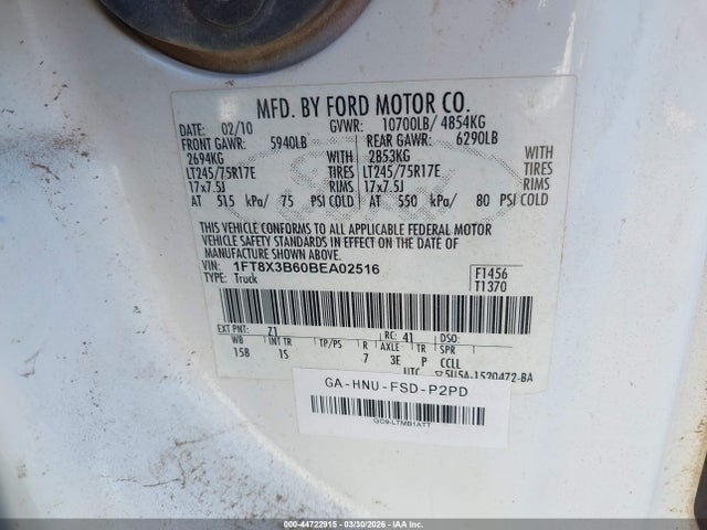 2011 Ford F-350 Xl მანქანა იყიდება აუქციონზე, vin: 1FT8X3B60BEA02516, აუქციონის ნომერი: 44722915