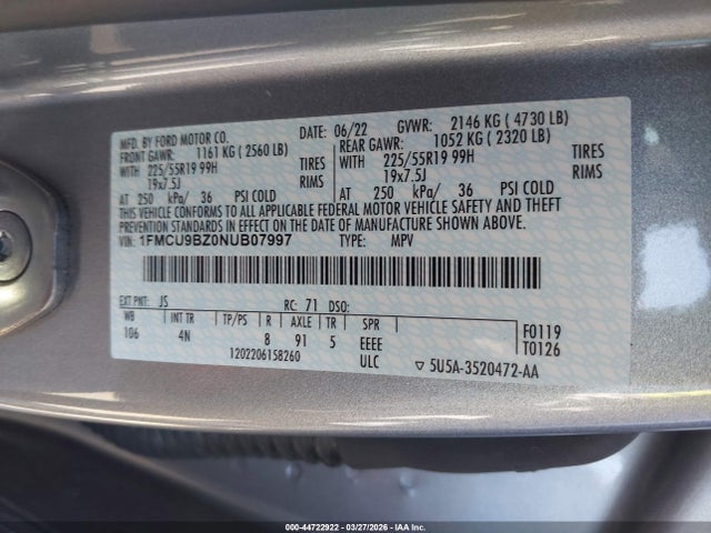 Ford Escape Se Hybrid 2022 1FMCU9BZ0NUB07997 Image 9